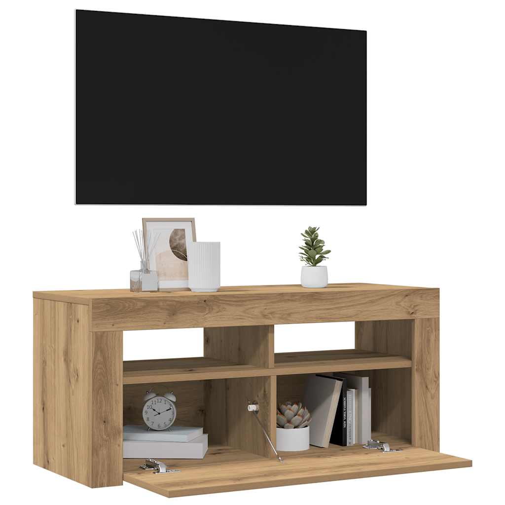 TV-Møbel Artisan Eik TV-benk med LED-lys 90x35x40 cm