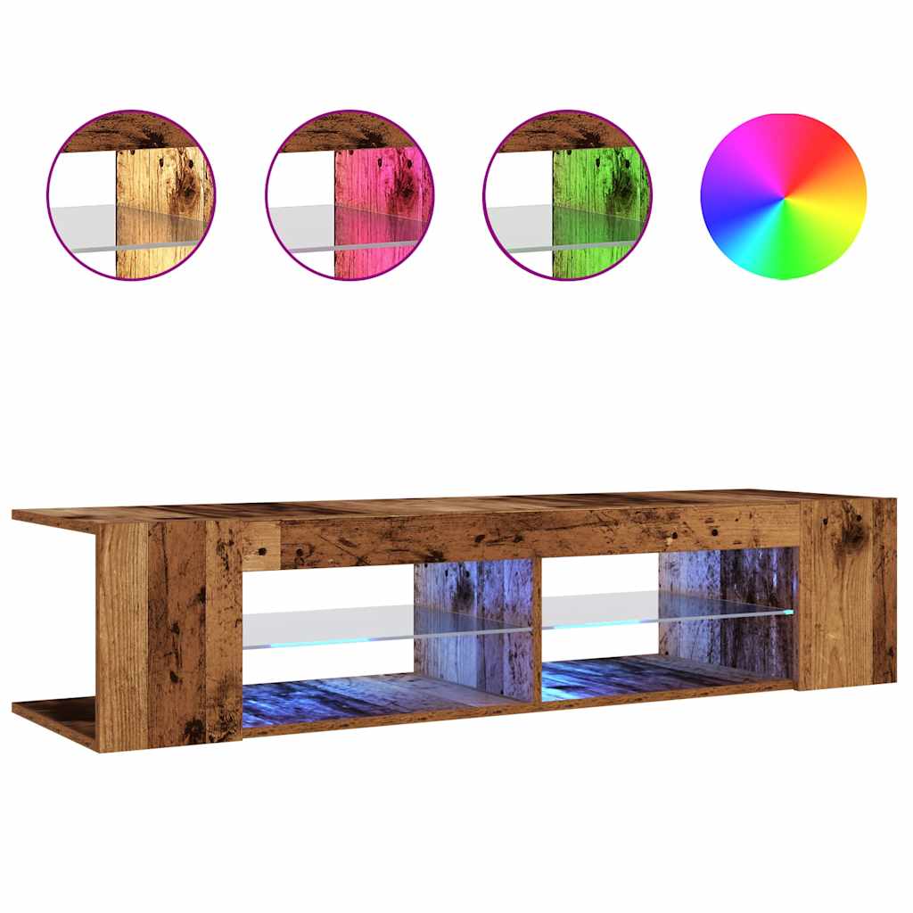 TV-Møbel Gammelt Tre TV-benk med LED-lys 135x39x30 cm
