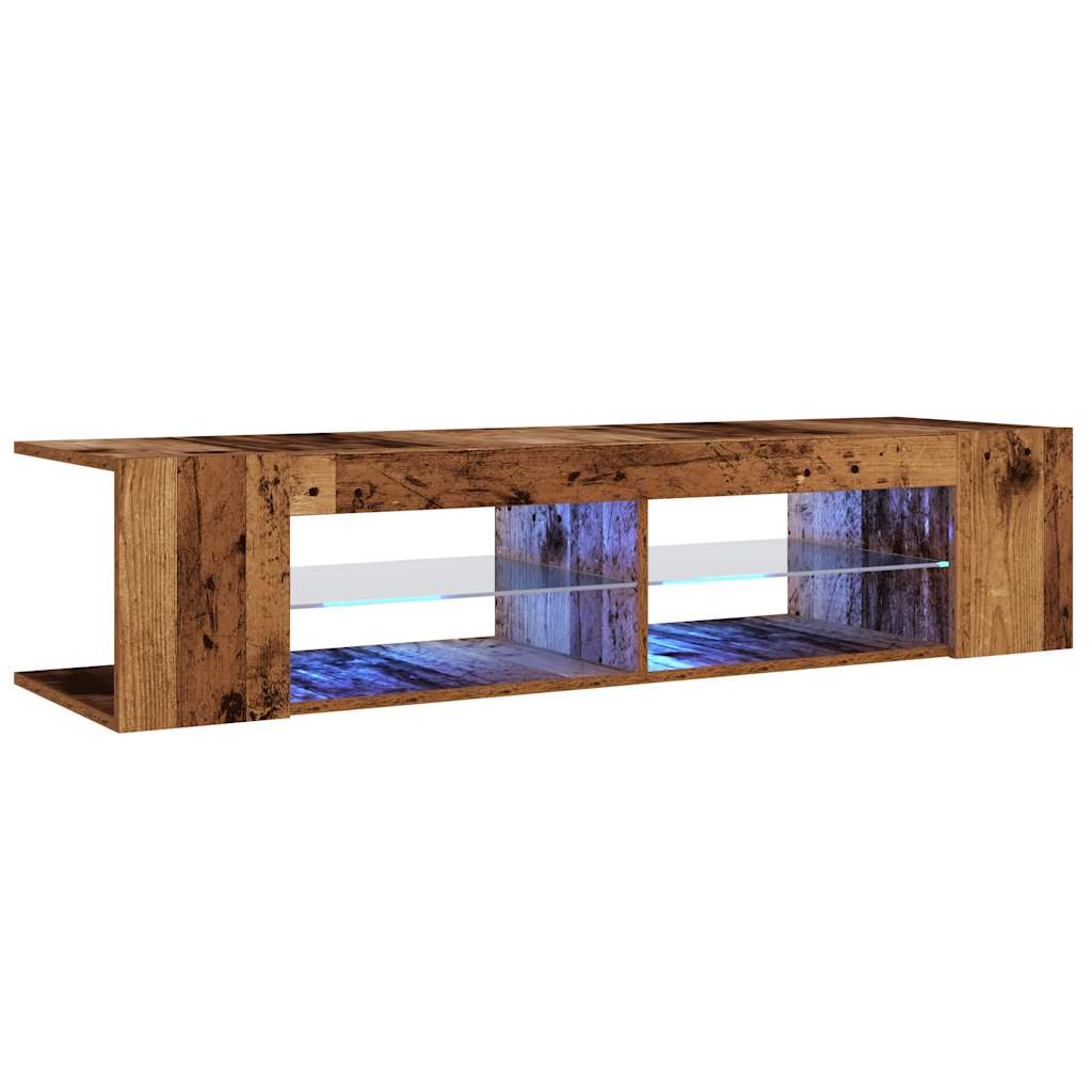 TV-Møbel Gammelt Tre TV-benk med LED-lys 135x39x30 cm