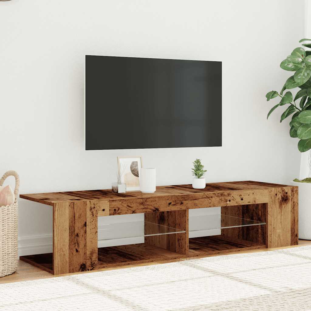 TV-Møbel Gammelt Tre TV-benk med LED-lys 135x39x30 cm