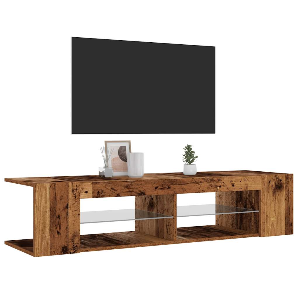 TV-Møbel Gammelt Tre TV-benk med LED-lys 135x39x30 cm