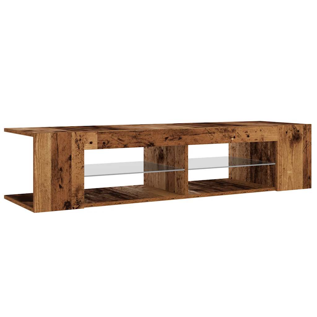 TV-Møbel Gammelt Tre TV-benk med LED-lys 135x39x30 cm