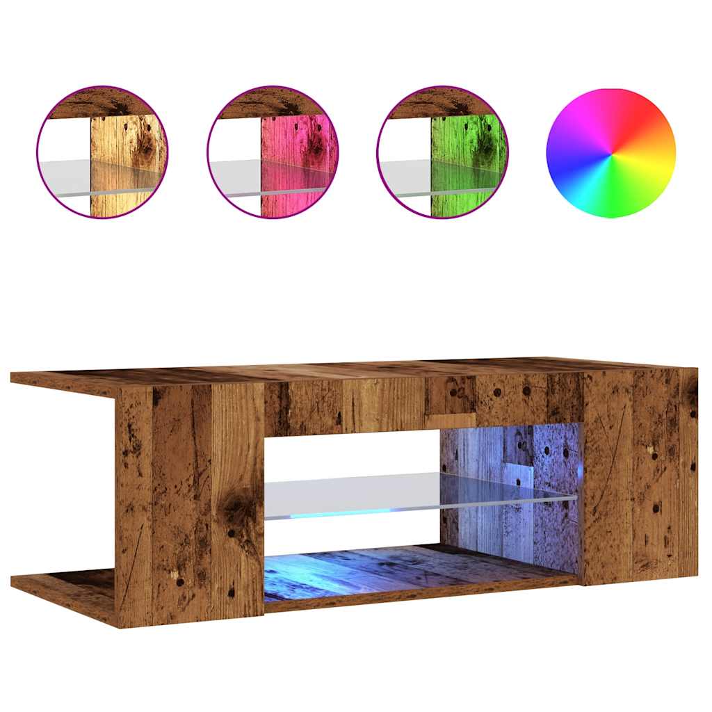 TV-Møbel Gammelt Tre Tv-benk med LED-lys 90x39x30 cm