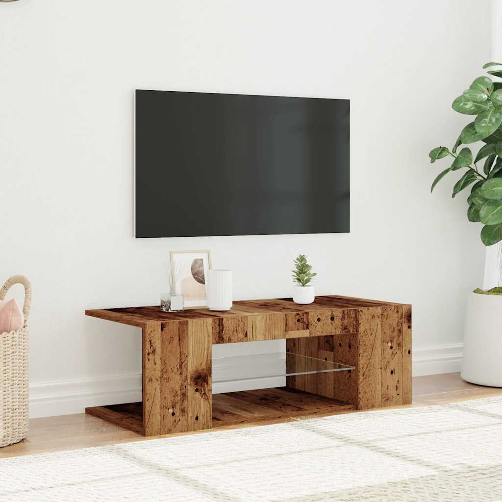 TV-Møbel Gammelt Tre Tv-benk med LED-lys 90x39x30 cm