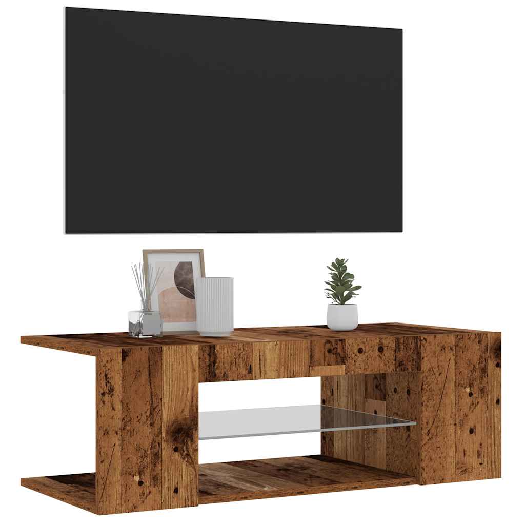 TV-Møbel Gammelt Tre Tv-benk med LED-lys 90x39x30 cm