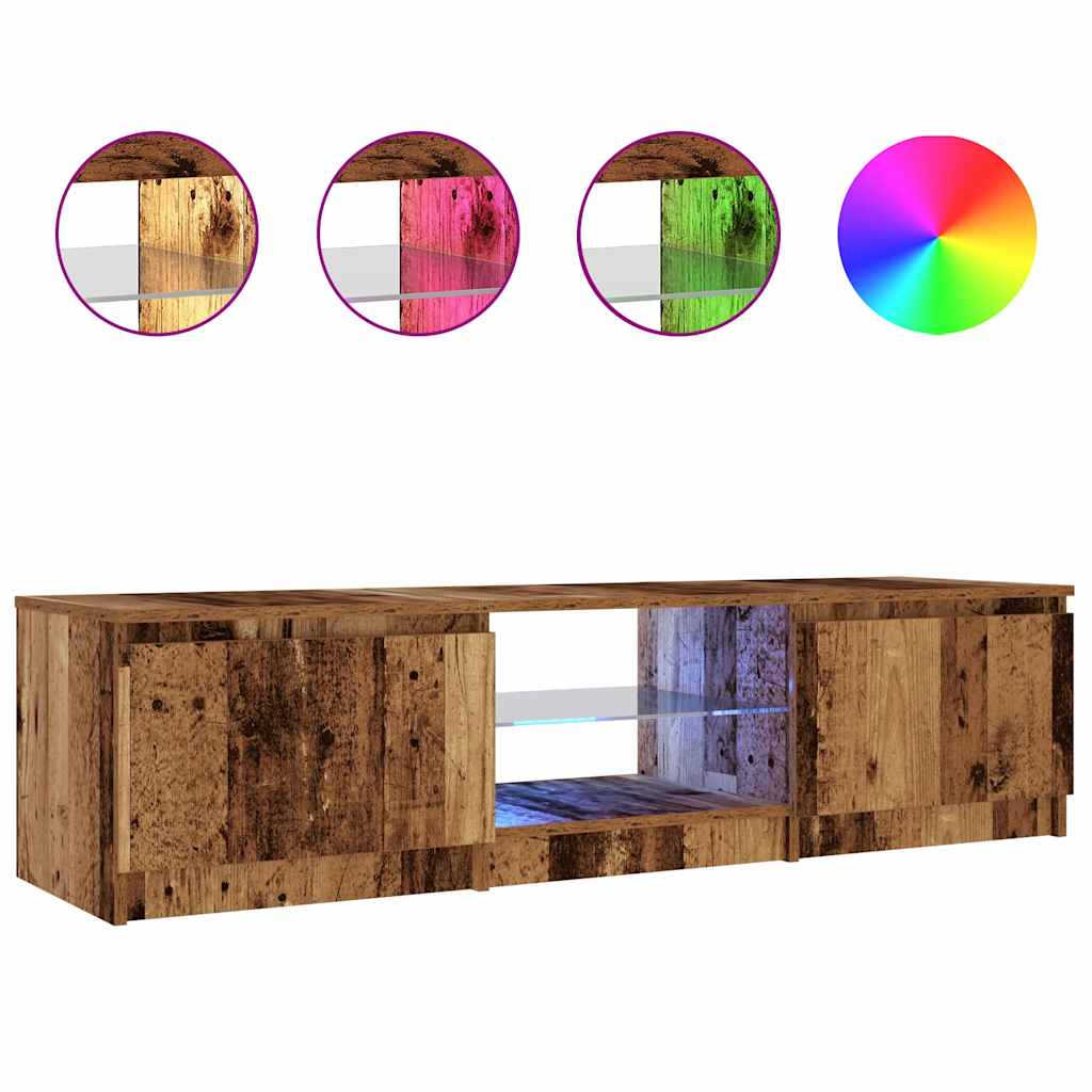 TV-Møbel Gammelt Tre TV-benk med LED-lys 140x40x35,5 cm