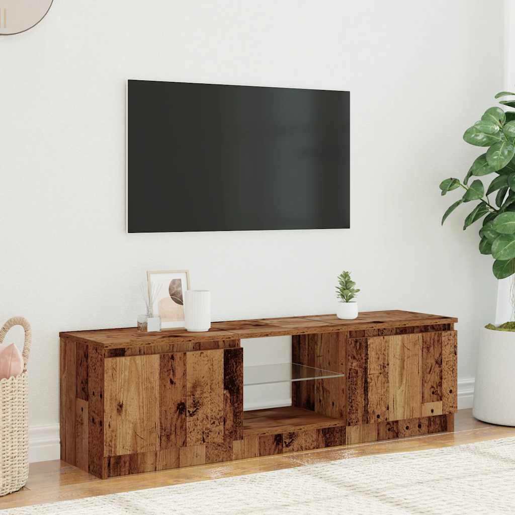 TV-Møbel Gammelt Tre TV-benk med LED-lys 140x40x35,5 cm