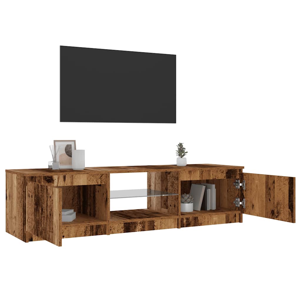 TV-Møbel Gammelt Tre TV-benk med LED-lys 140x40x35,5 cm