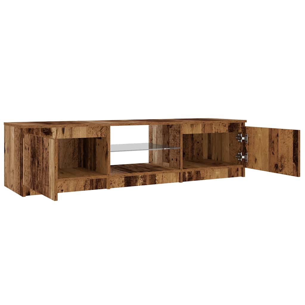 TV-Møbel Gammelt Tre TV-benk med LED-lys 140x40x35,5 cm