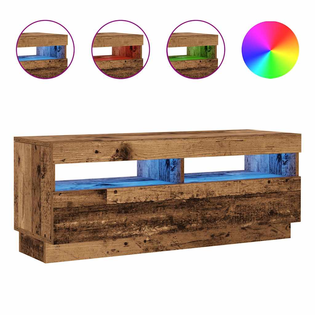 TV-Møbel Gammelt Tre Tv-benk med LED-lys 100x35x40 cm