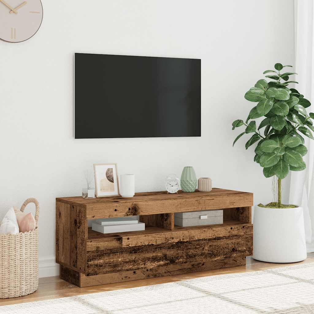 TV-Møbel Gammelt Tre Tv-benk med LED-lys 100x35x40 cm