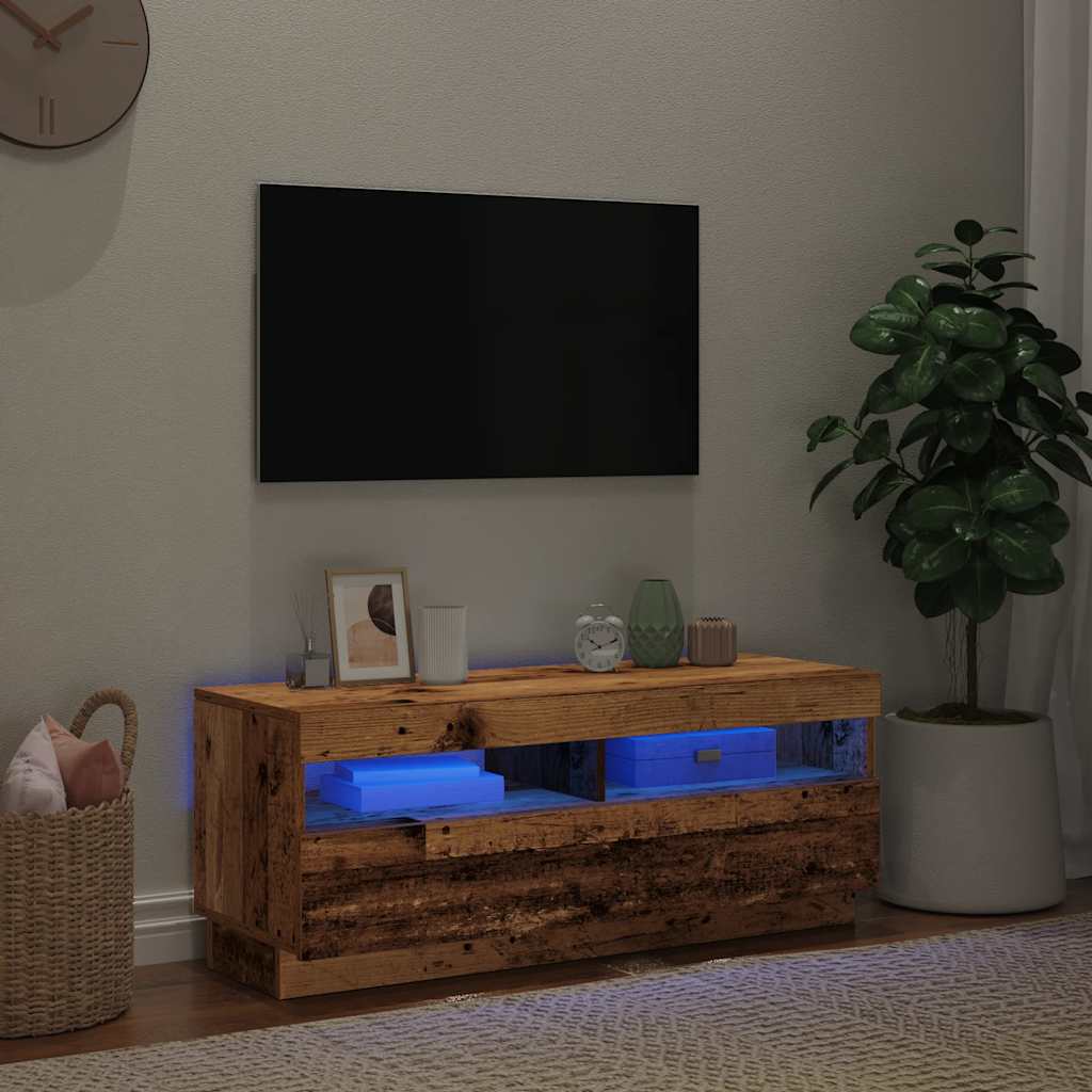 TV-Møbel Gammelt Tre Tv-benk med LED-lys 100x35x40 cm