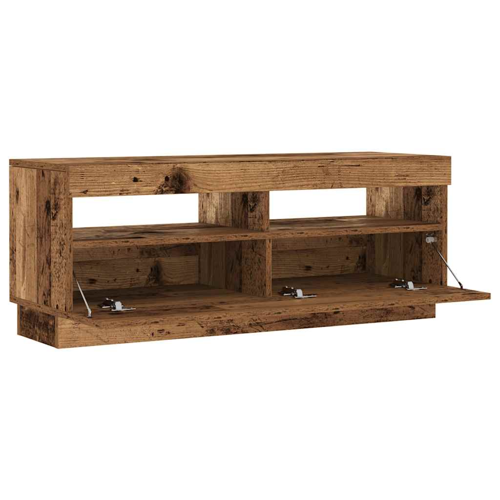 TV-Møbel Gammelt Tre Tv-benk med LED-lys 100x35x40 cm