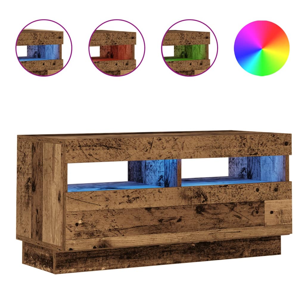 TV-Møbel Gammelt Tre Tv-benk med LED-lys 80x35x40 cm