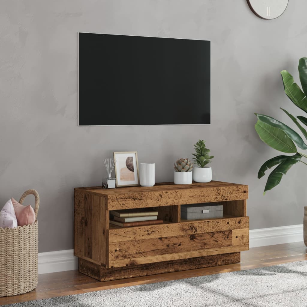 TV-Møbel Gammelt Tre Tv-benk med LED-lys 80x35x40 cm