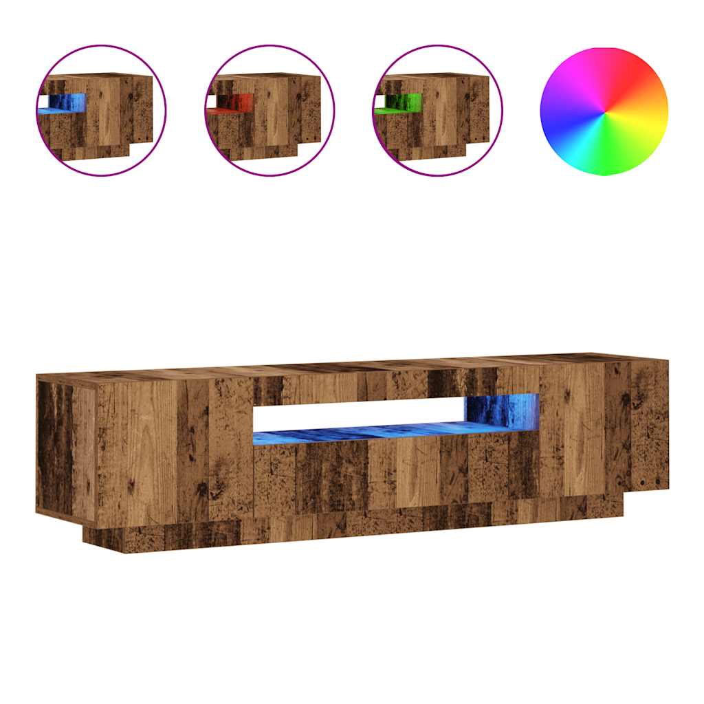 TV-Møbel Gammelt Tre TV-benk med LED-lys 160x35x40 cm
