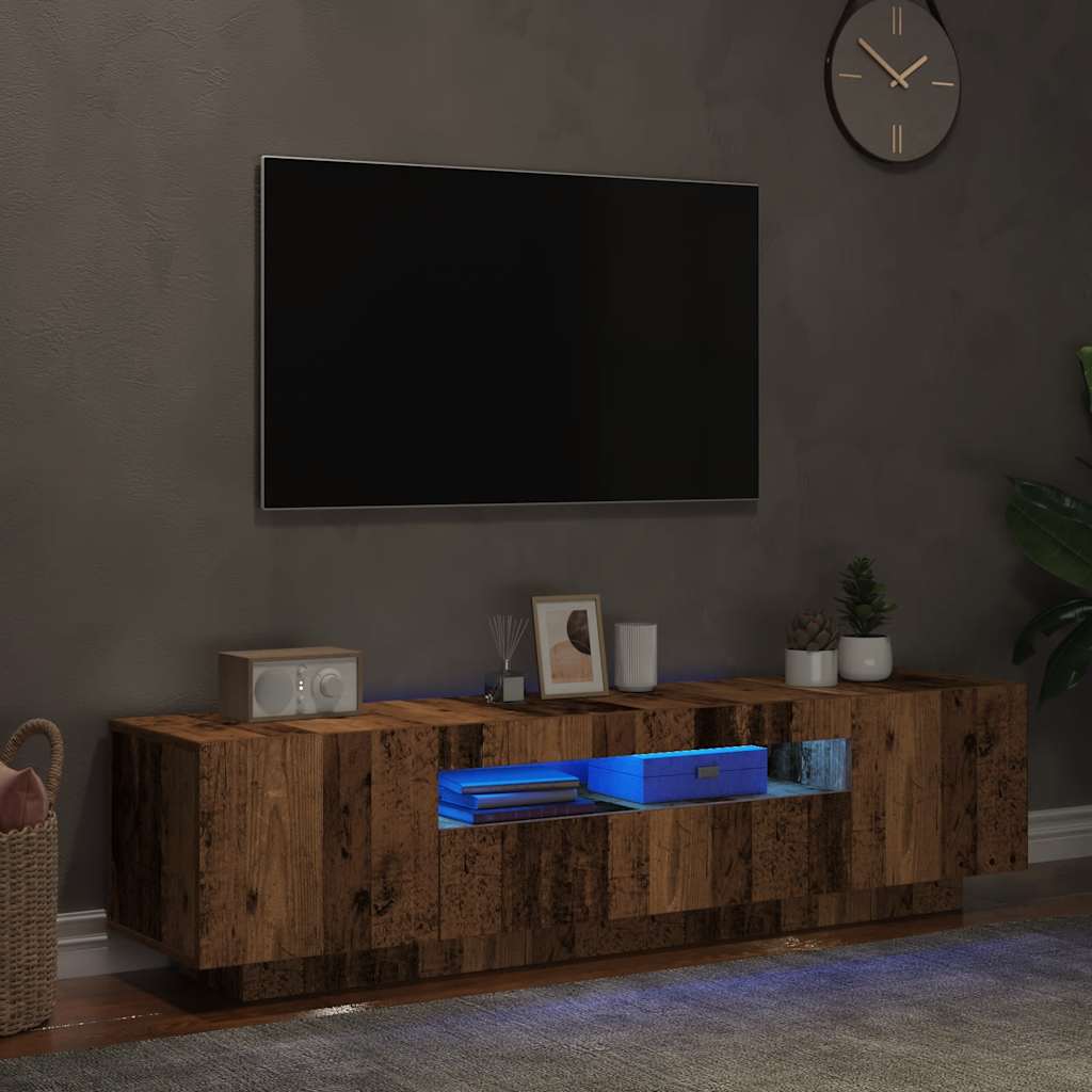 TV-Møbel Gammelt Tre TV-benk med LED-lys 160x35x40 cm