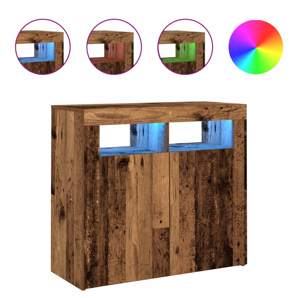 Skjenk Gammelt Tre med LED-lys 80x35x75 cm