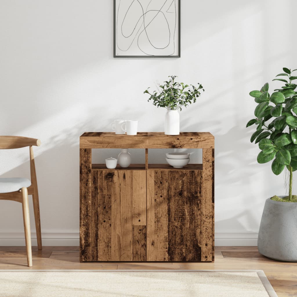 Skjenk Gammelt Tre med LED-lys 80x35x75 cm