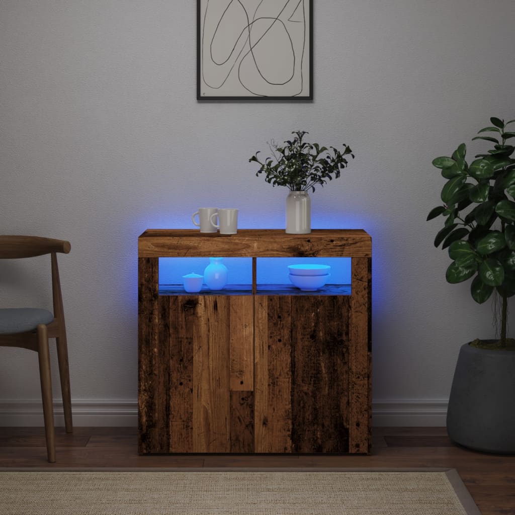 Skjenk Gammelt Tre med LED-lys 80x35x75 cm