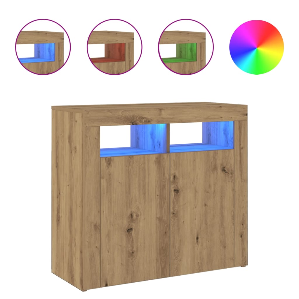 Skjenk Artisan Eik med LED-lys 80x35x75 cm