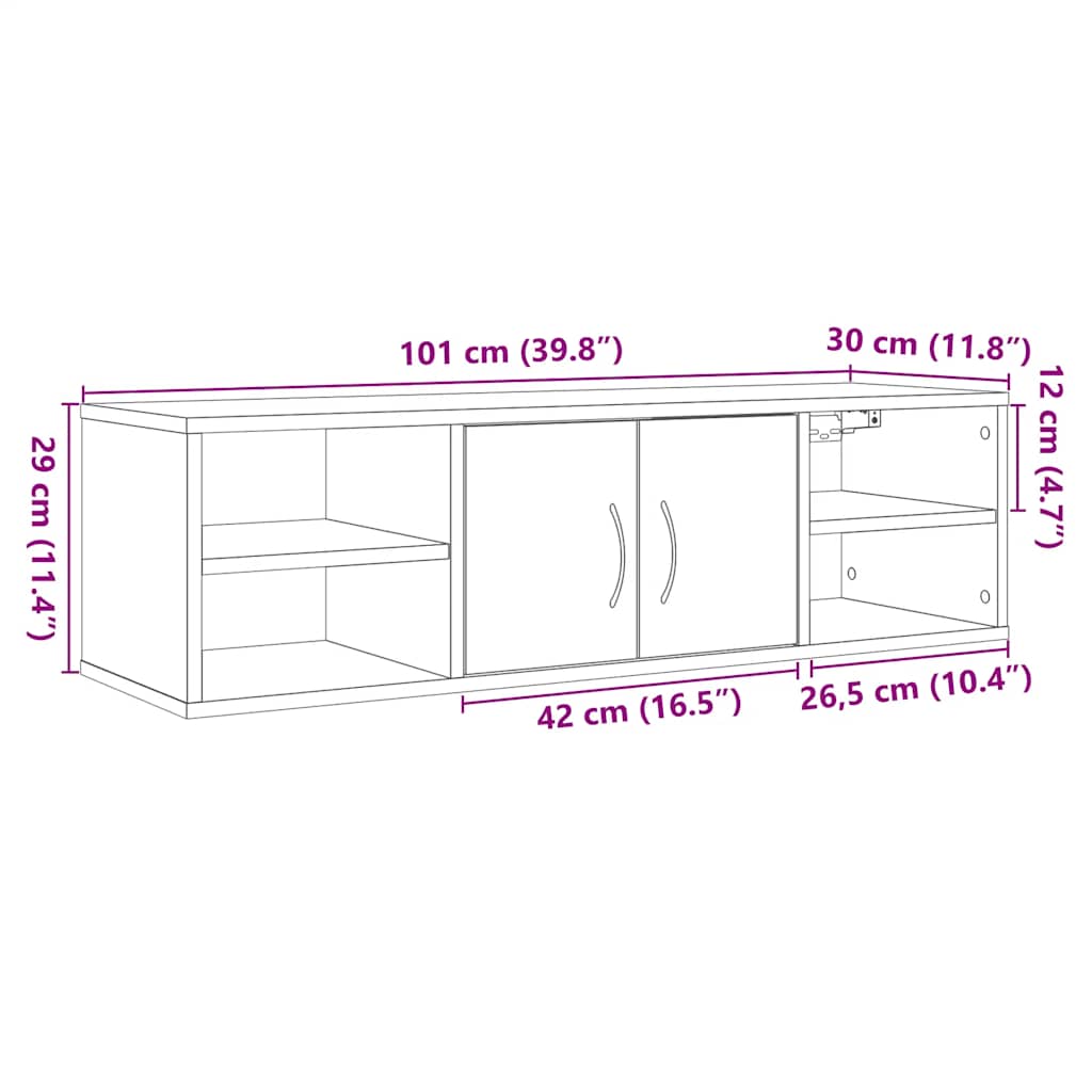 Veggskap gammelt tre 101x30x29 cm konstruert tre
