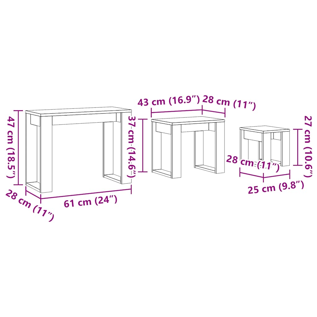 Stablebord 3 stk artisan eik konstruert tre