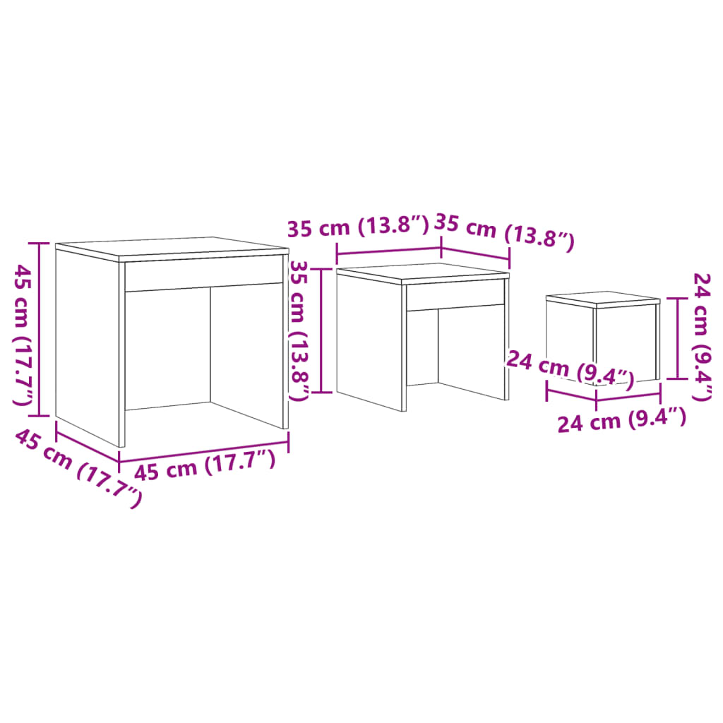 Stablebord 3 stk gammelt tre konstruert tre