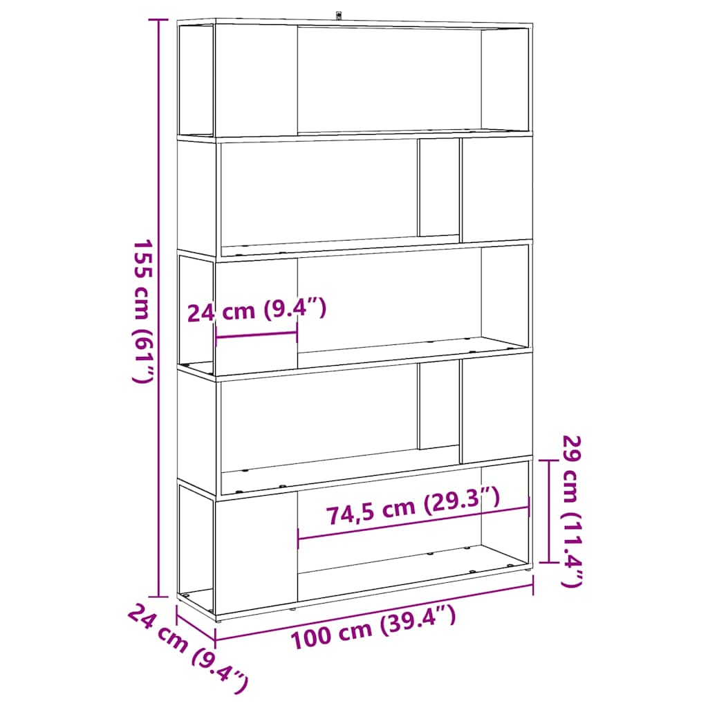 Bokhylle Gammelt Tre Romdeler 100x24x155 cm