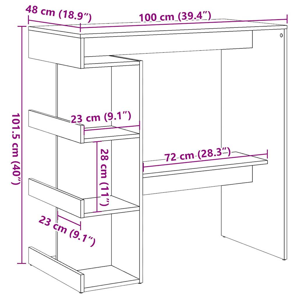 Barbord med oppbevaring gammelt tre 100x48x101,5 cm