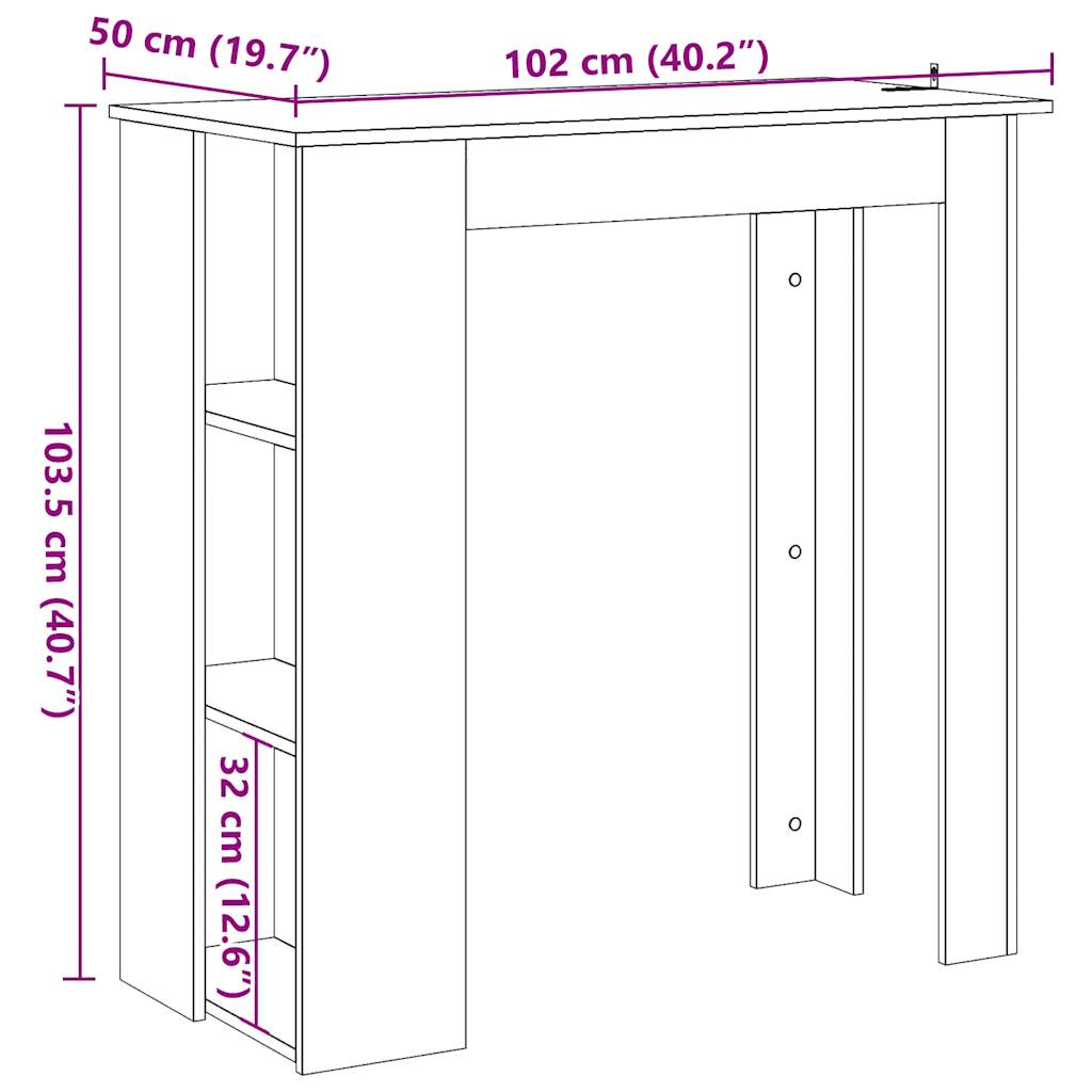 Barbord med hylle artisan eik 102x50x103,5 cm konstruert tre