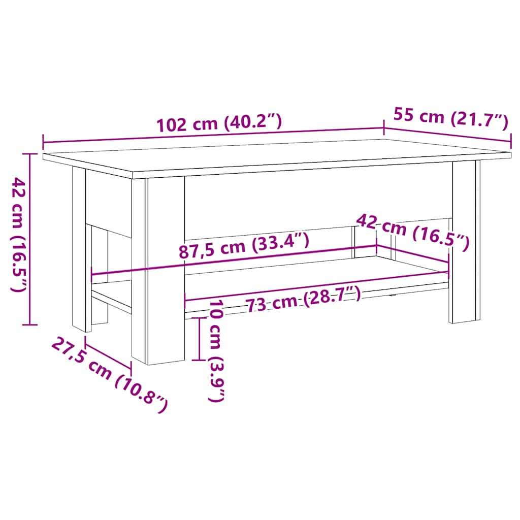Salongbord Sofabord Artisan Eik 102x55x42 cm