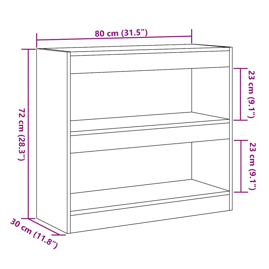 Bokhylle/romdeler gammelt tre 80x30x72 cm