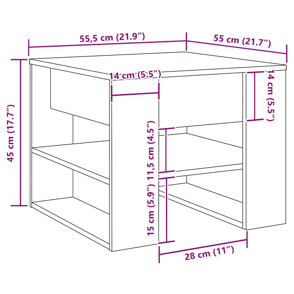 Salongbord artisan eik 55,5x55x45 cm konstruert tre