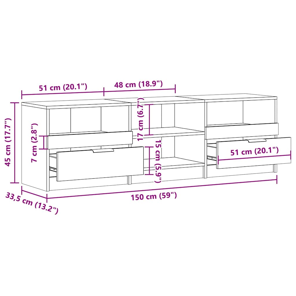 TV-Møbel Gammelt Tre TV-benk 150x33,5x45 cm