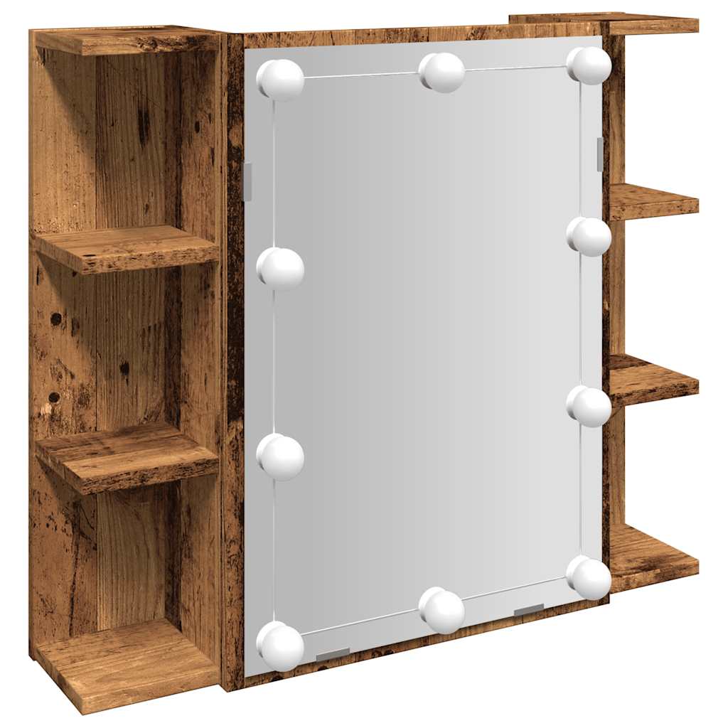Baderomsspeil Skap med LED Gammelt Tre 70x16,5x60 cm
