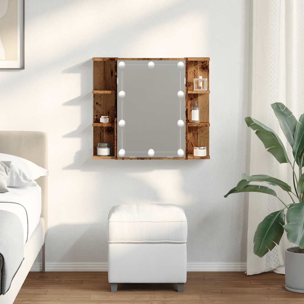 Baderomsspeil Skap med LED Gammelt Tre 70x16,5x60 cm