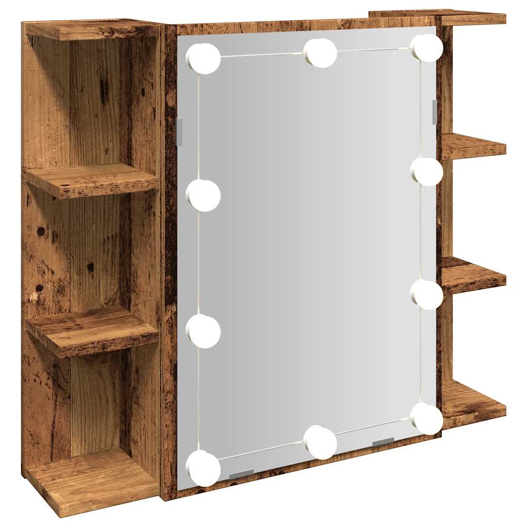Baderomsspeil Skap med LED Gammelt Tre 70x16,5x60 cm