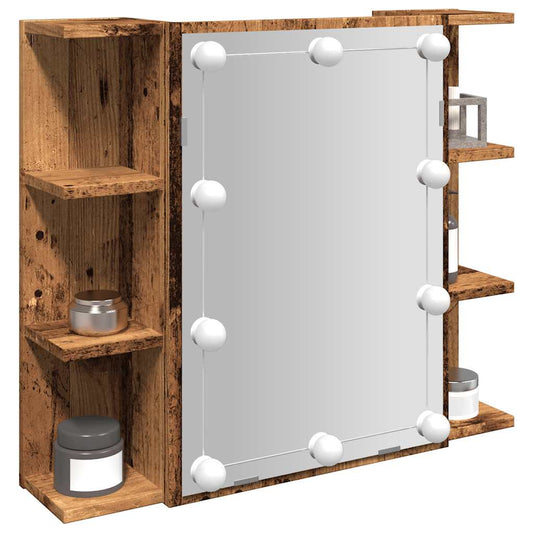 Baderomsspeil Skap med LED Gammelt Tre 70x16,5x60 cm