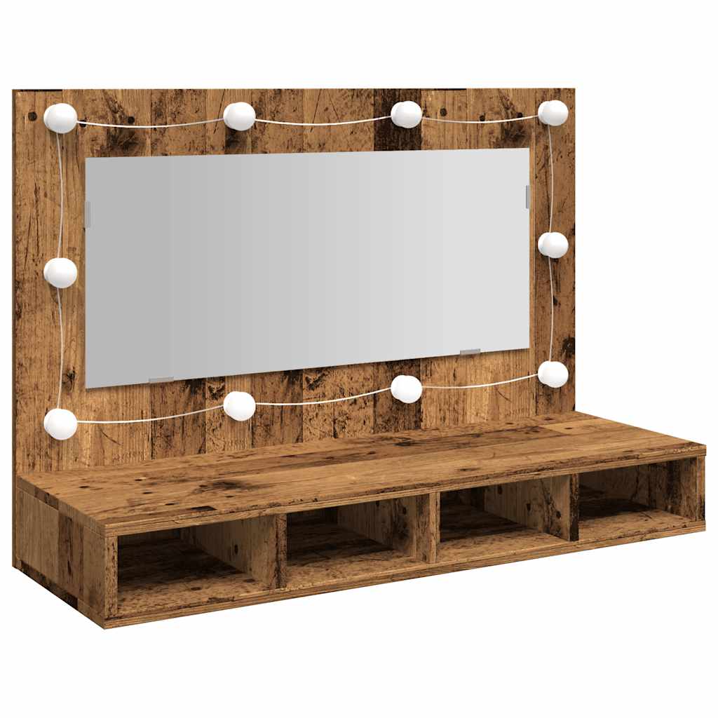 Baderomsspeil Speilskap med LED Gammelt Tre 90x31,5x62 cm