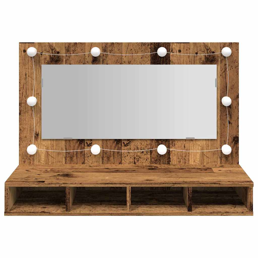 Baderomsspeil Speilskap med LED Gammelt Tre 90x31,5x62 cm