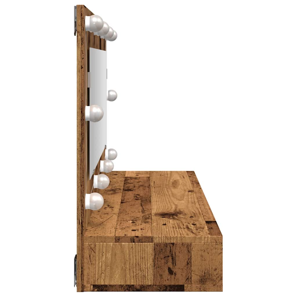 Baderomsspeil Speilskap med LED Gammelt Tre 90x31,5x62 cm
