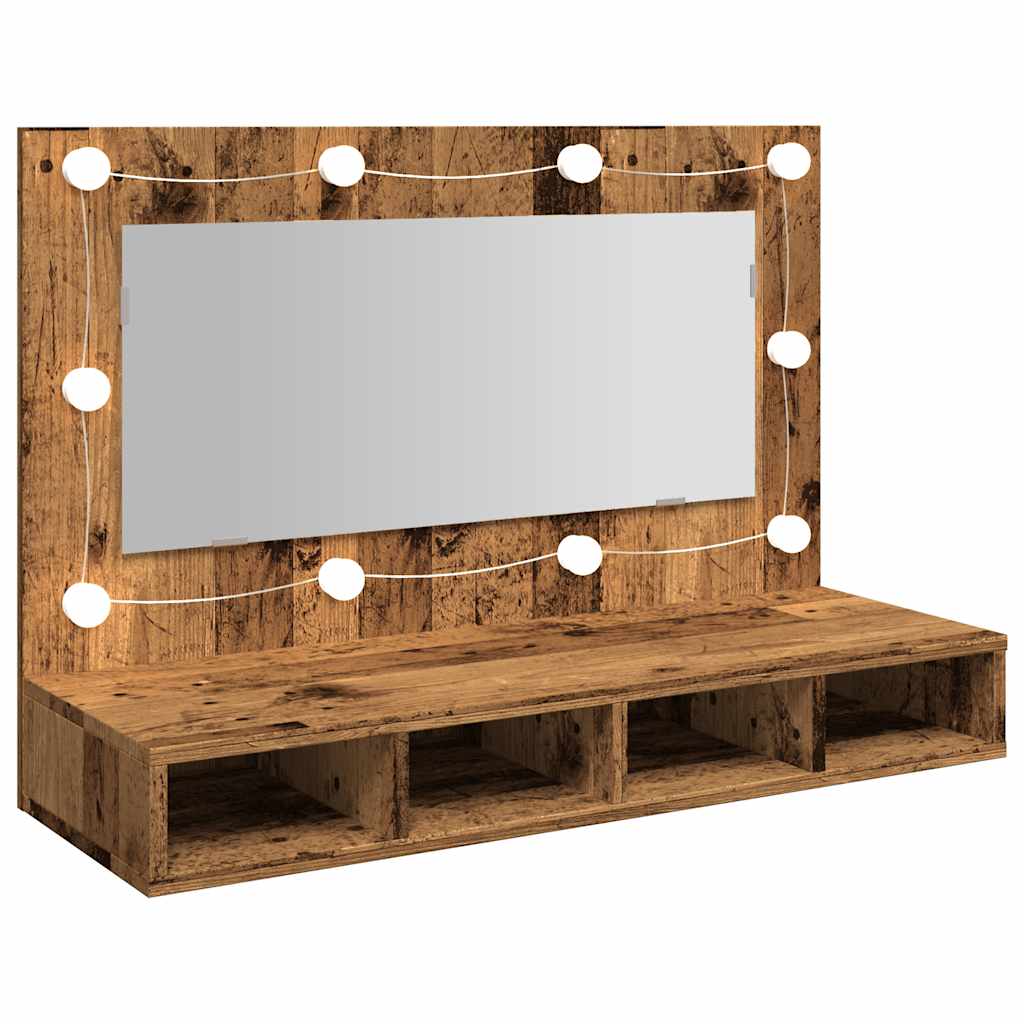 Baderomsspeil Speilskap med LED Gammelt Tre 90x31,5x62 cm