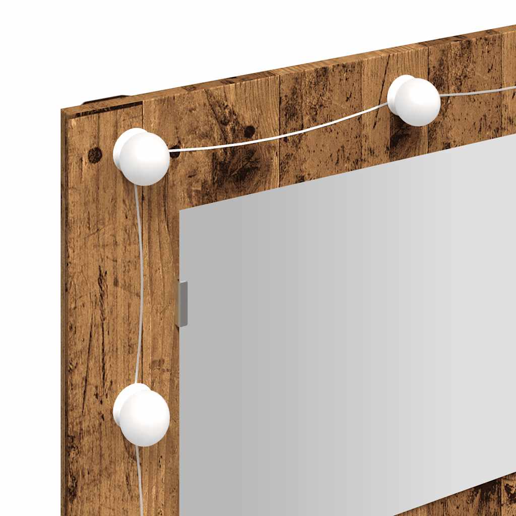 Baderomsspeil Speilskap med LED Gammelt Tre 90x31,5x62 cm