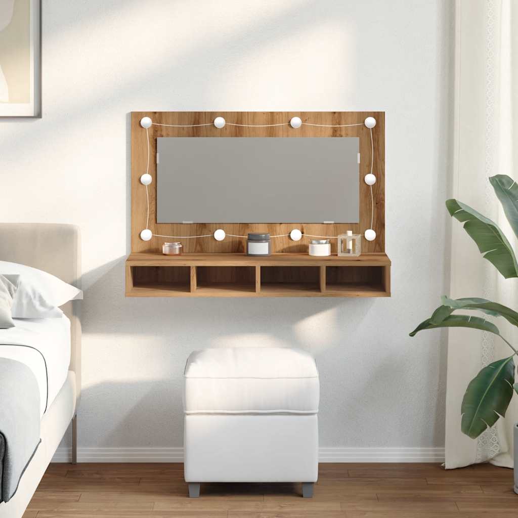 Baderomsspeil Speilskap med LED Artisan Eik 90x31,5x62 cm