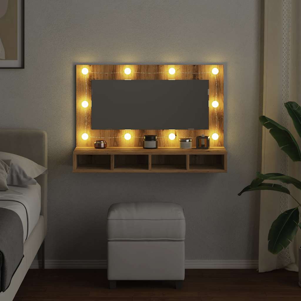 Baderomsspeil Speilskap med LED Artisan Eik 90x31,5x62 cm