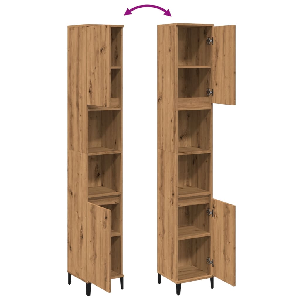 Baderomsskap artisan eik 30x30x190 cm konstruert tre