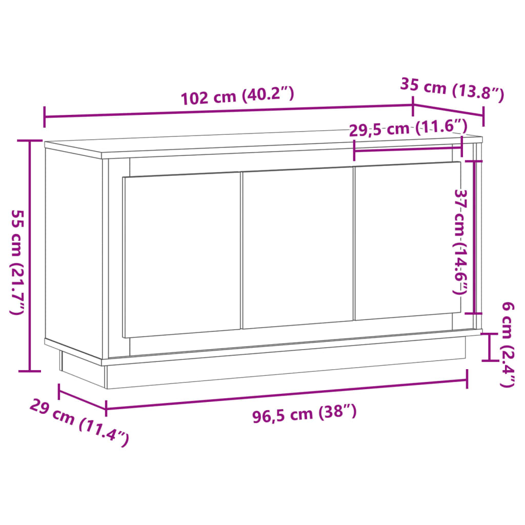 Skjenk Gammelt Tre 102x35x55 cm