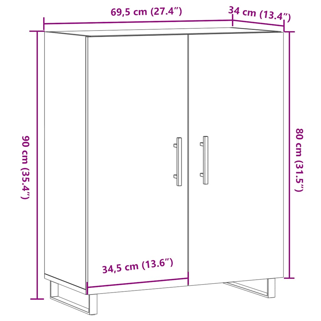 Skjenk Gammelt Tre 69,5x34x90 cm