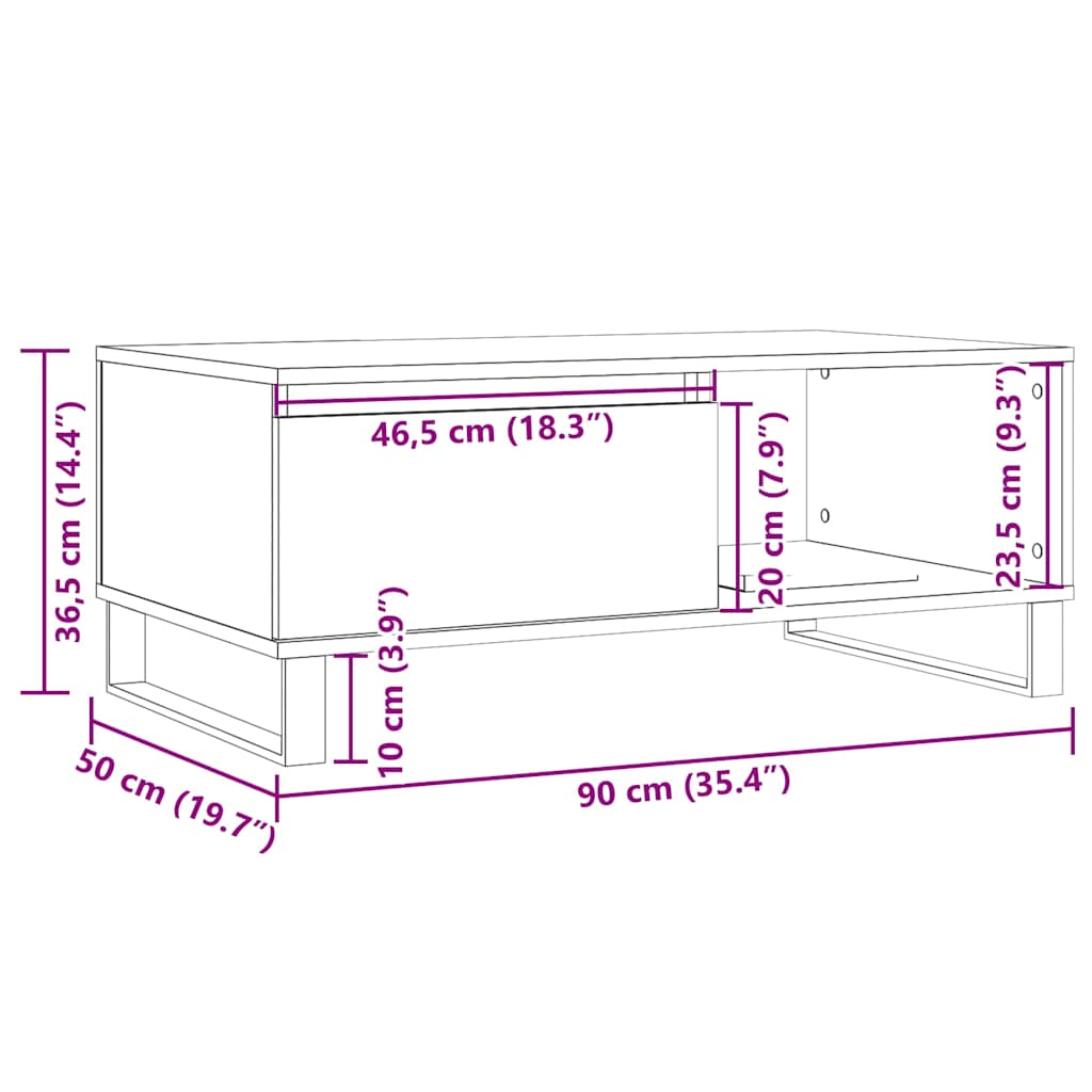 Salongbord Sofabord Gammelt Tre 90x50x36,5 cm